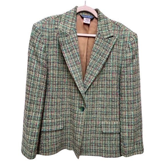 Austin Reed Tweed Blazer Women’s Size 14W Green Multi Wool Blend - Picture 1 of 7
